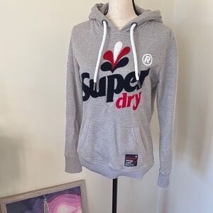 Superdry Heather Gray Hoodie with Red and Black Logo